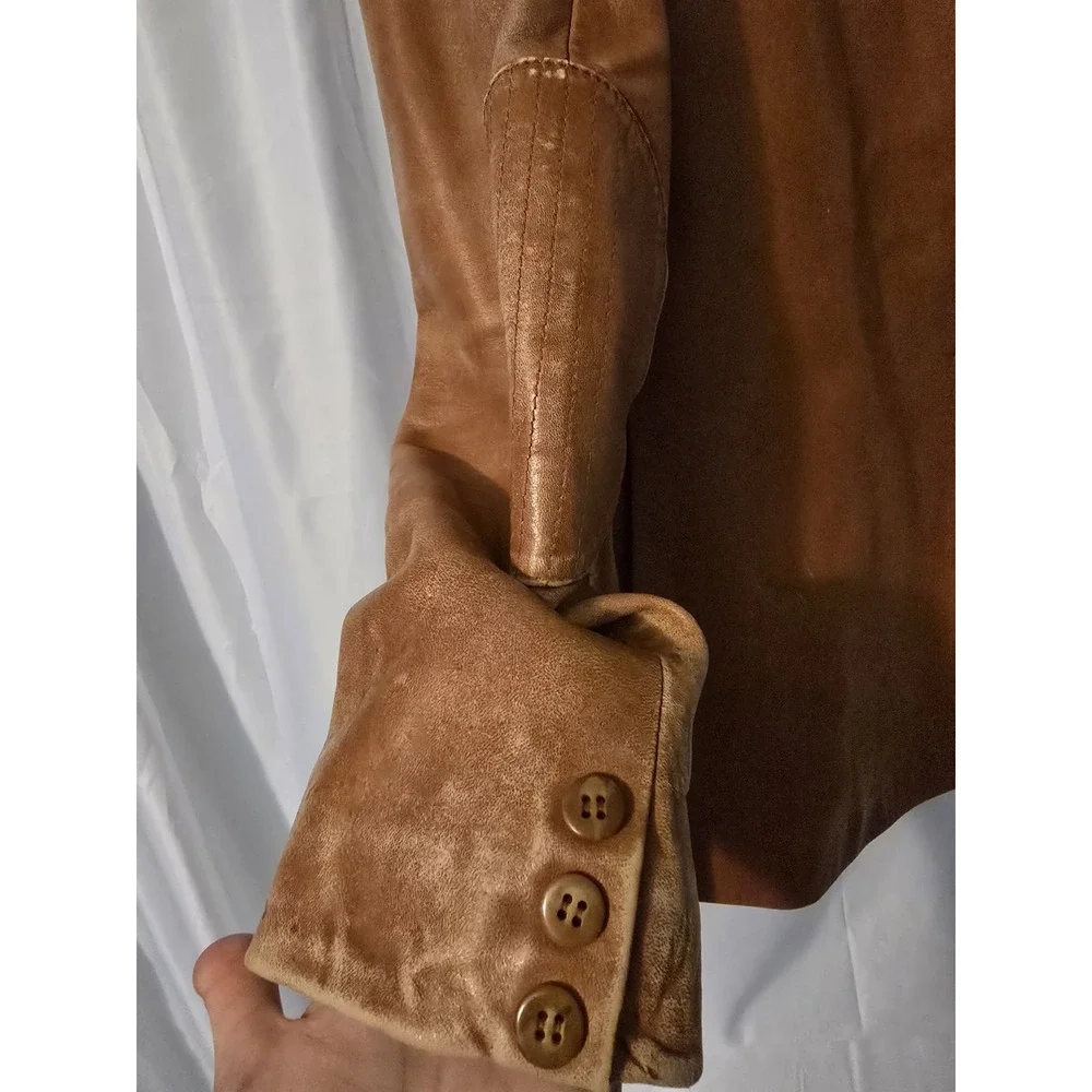 Vartan Designer Collection Vintage Camel Leather Jacket Blazer Coat Size 38 RARE